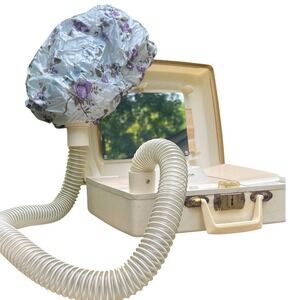 Hair Dryer Dominion 1960s‎ Portable Vanity Case White Floral Bonnet Vintage Tool